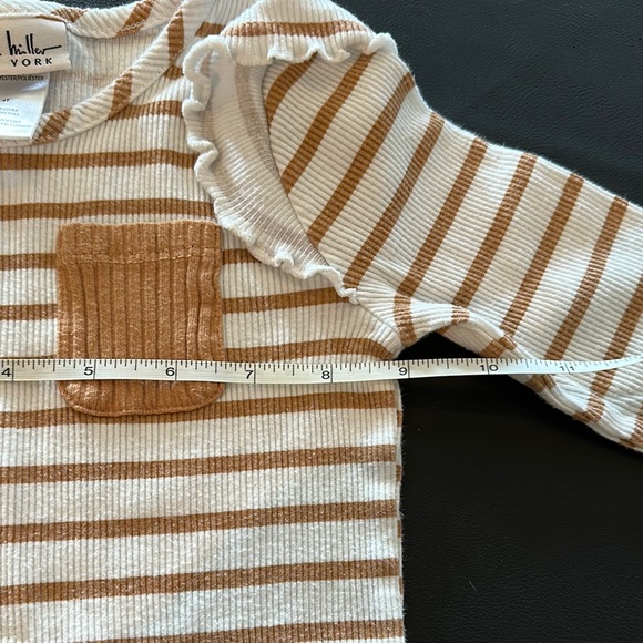 Kids Long Sleeve Thermal Striped Top W/ Sleeve Ruffles - Beige and White - Picture 5 of 6
